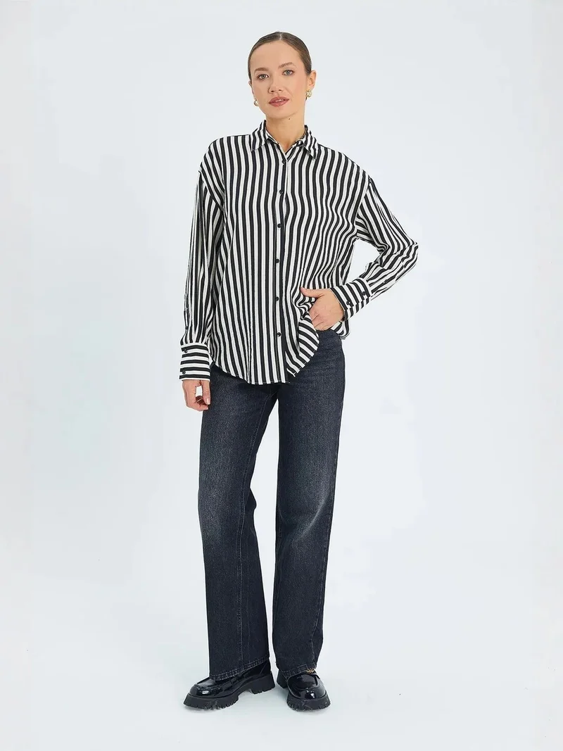 ميكسراي Mixray Striped Long Sleeve Button-Up Shirt